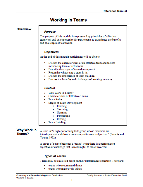 Working in Teams training module