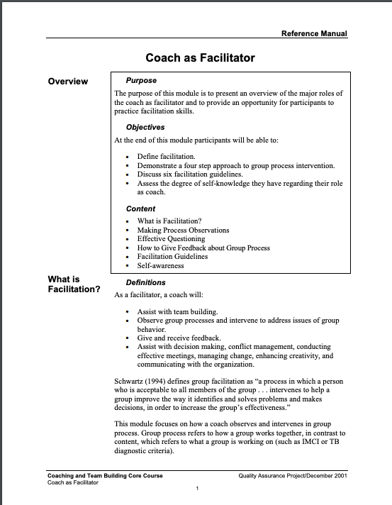 Coach as a Facilitator: training module