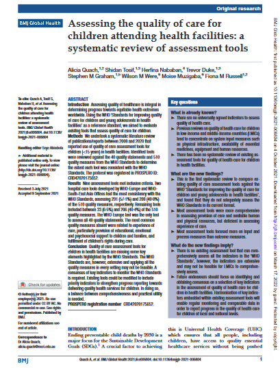 Assessing the quality of care for children attending health facilities: a systematic review of assessment tools