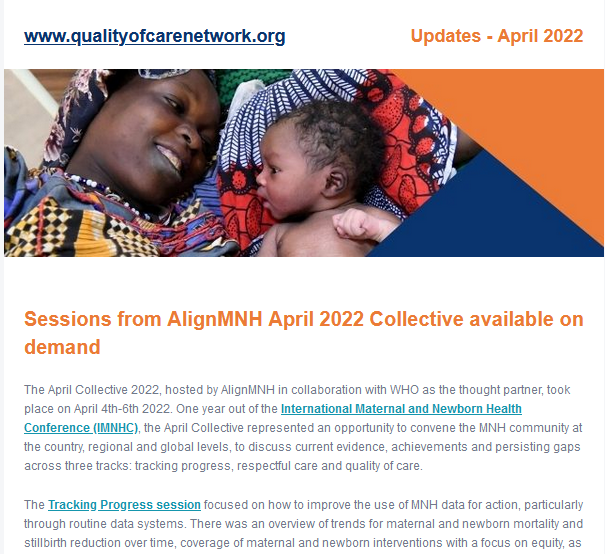 Quality of Care Network Updates - April 2022