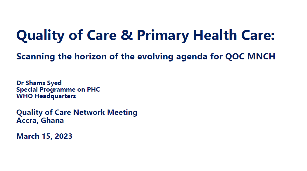 Quality of Care & Primary Health Care